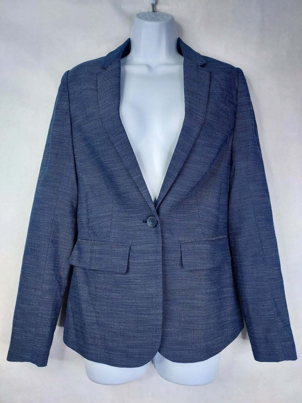 Long Tall Sally Blazer Women's 6 Tweed Heather Blue Lined Work Wardrobe Office